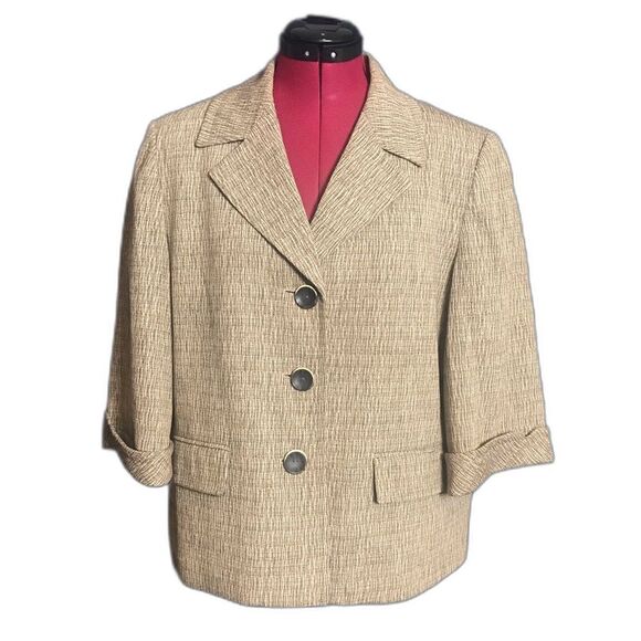 Le Suit Blazer Women’s Plus Size 16 Beige 3/4 Sleeve Button Front Pockets - Picture 8 of 8